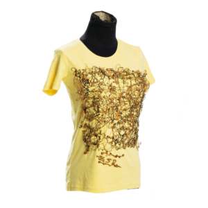 Golden spider web on yellow
